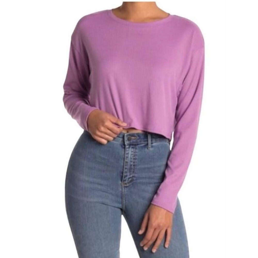 Abound Ribbed Oversized Purple Crop Top - XS